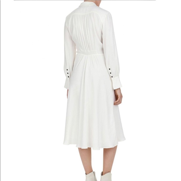 BA&SH Nida white collared long sleeve elastic waist hugging button up midi dress - Picture 2 of 16